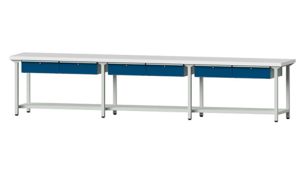 ANKE Werkbänke Arbeitstisch, Modell 105, 4050 x 700 x 850 mm, RAL 7035/5010, KSP 50 mm, 400.522