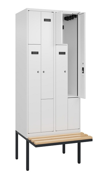 C+P Z-Spind Evolo PLUS, Bank, 4 Fächer, 2120x800x815mm, 9016/9016, Zylinderschloss, Sitzfläche Holz, 0490437-224 S10047