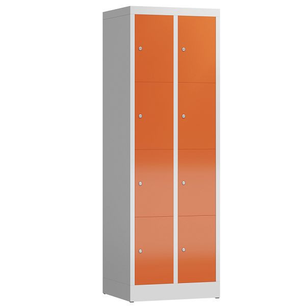 Lüllmann ClassiX Schließfachschrank, 2 Abteile à 4 Fächer, 1800 x 590 x 500 mm, lichtgrau/feuerrot, X-520424