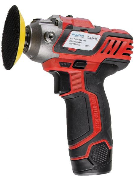 Kunzer Akku-Poliermaschine mit Lithium-Akku 12V/2000mAh inkl. Ladegerät und Zubehör, 7APM08