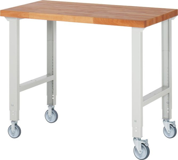 RAU Fahrbare Werkbank (höhenverstellbar) 7000-1, 1250x700x950-1000mm, je 2 Bockrollen und Lenkrollen, 05-7000-1-127B4H22.12