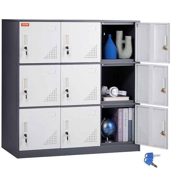 VEVOR Umkleideschrank, 9-türiger Aufbewahrungsschrank, mit 9 Fächern, 30 kg Ladekapazität, Zuhause, Schule, JCJHSBMY33180TSQWV0