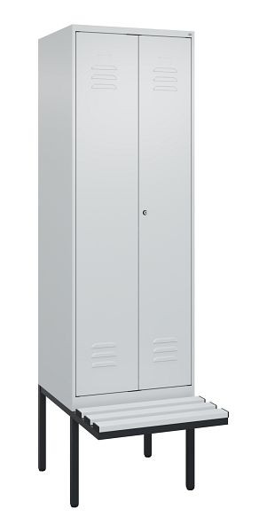 C+P Umkleidespind Classic PLUS SW, 2 Abteile, 2120x600x815mm, 7035/7035, Zylinderschloss, Untergestell & Sitzfläche, 0800427-20 S10024