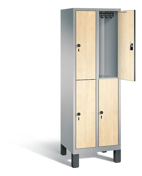 C+P Spind doppelstöckig Evolo, H1850xB610xT500mm, Farbe: Weißaluminium / Dekor Donau-Ahorn, 48310-20 S10426