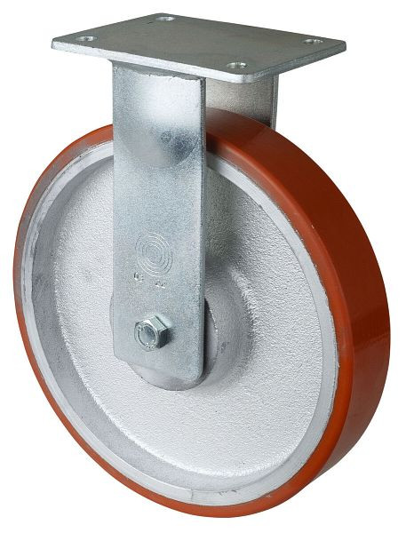BS Rollen Schwerlastrolle, Bockrolle, Rad-Breite 50 mm, Rad-Ø 250 mm, Tragfähigkeit 1300 kg, Guss-Polyurethan 95 Shore A, Guss, Kugellager, RR110.C10.250