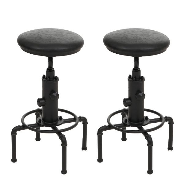 Mendler 2er-Set Barhocker HWC-N23, Barstuhl Tresenhocker höhenverstellbar drehbar Industrial Metall Kunstleder, schwarz, 118558