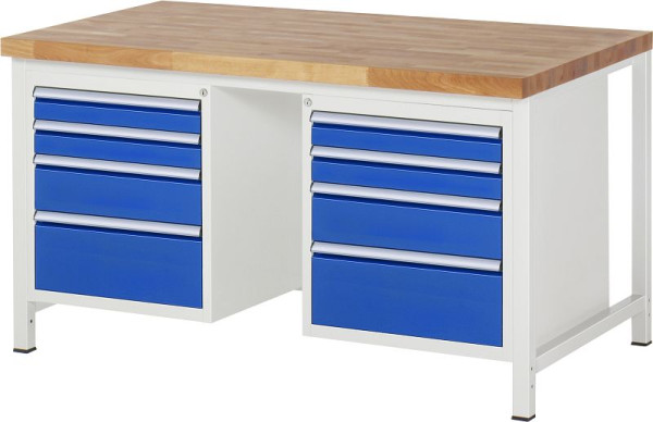 RAU Werkbank Serie 8000 - Gestell-Bauweise (Schweißgestell), 2 Unterbau-Container (4x Schublade), 1500x840x900 mm, 03-8182A1-159B4S.11