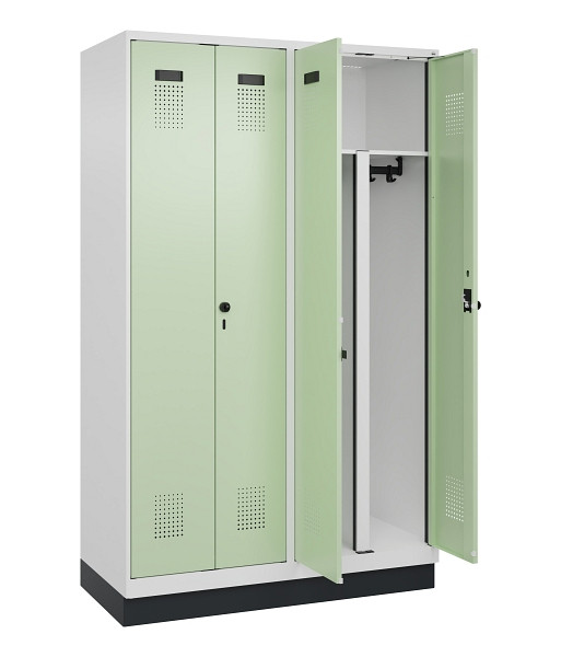C+P PSA Schwarz-Weiß-Spind Evolo PLUS, mit Sockel, 4 Abteile, 1950x1200x500mm, 9, Frontfarbe RAL 6019 Weissgrün, Drehriegel, 049022-40P S10019