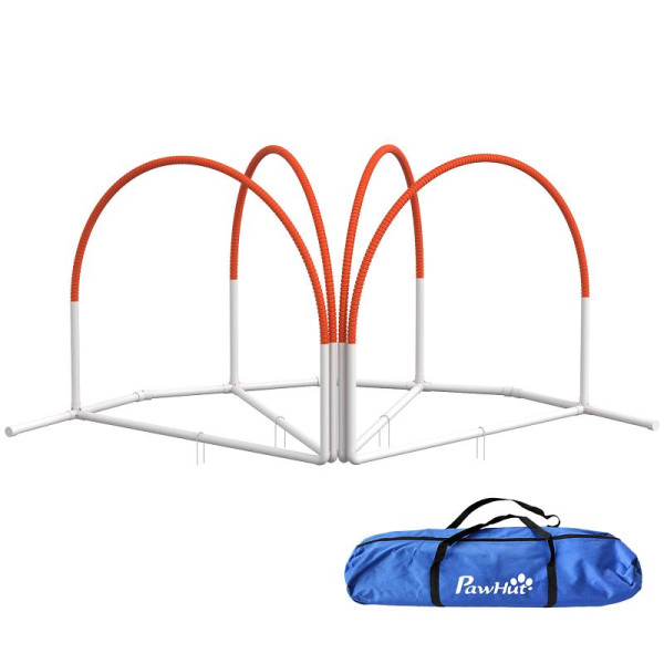 PawHut Agility-Set für Hunde, 4-teilig, inkl. Tragetasche, Kunststoff, 89 x 69 x 99 cm, Weiß+Orange, D07-042V00OG