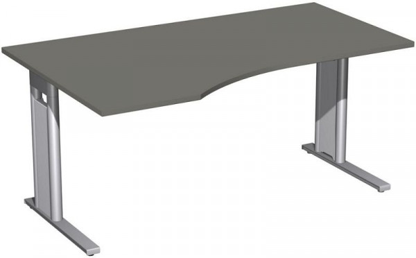 geramöbel PC-Schreibtisch links starr, C Fuß Blende optional, 1600x1000x720, Graphit/Silber, N-648312-GS