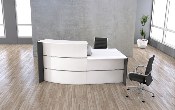 Kerkmann Bari Bogentheke mit Beratungsplatz, B 2310 mm x T 1225 mm x H 1120 mm, Farbe: weiß/anthrazit, 21356310