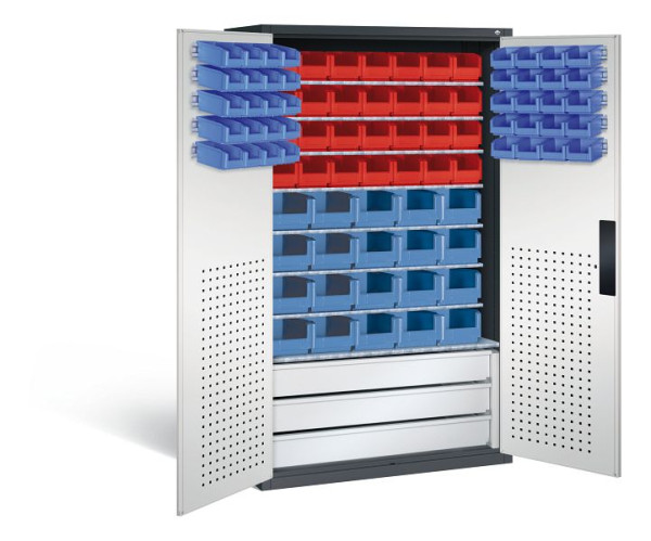 C+P Magazinschrank Serie 13, H1950xB1100xT535mm, Farbe: Schwarzgrau / Lichtgrau, Muldengriff, 130276-67 S10034