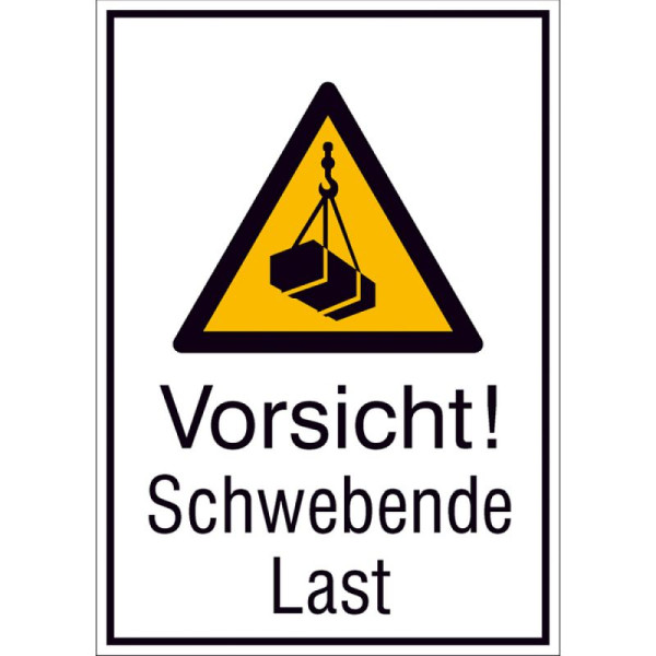 Stein HGS Kombischild mit Warnzeichen und Zusatztext, Vorsicht! Schwebende Last, 131 x 185 mm / Folie, selbstklebend, 21.a8045
