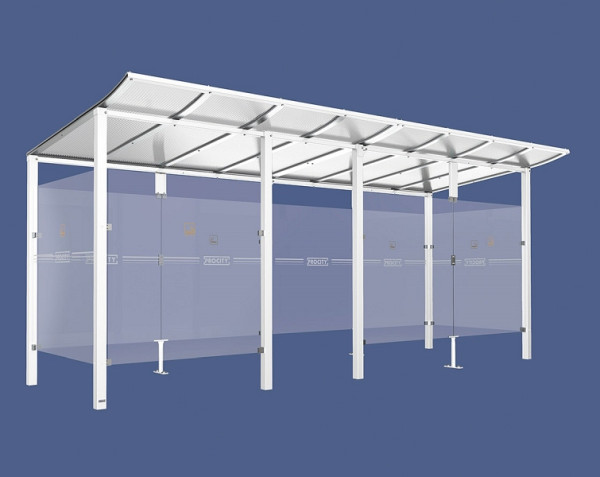 Procity Raucherunterstand Modulo -Mit Frontverkleidung - Tiefe 1990 mm, Farbe RAL 9010, Maße: Breite 5000 x Höhe 2250 x Tiefe 2000 mm, 529571.9010