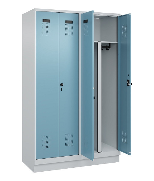 C+P PSA Schwarz-Weiß-Spind Evolo PLUS, mit Sockel, 4 Abteile, 1950x1200x500mm, 7, 2406015 RDS Architekturblau, Drehriegel, 049022-40P S10009