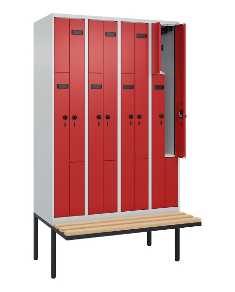 C+P Z-Spind Evolo PLUS, Bank, 8 Fächer, 2120x1200x815mm, 7035/3000, Drehriegel, Sitzfläche Holz, 0490437-408 S10007