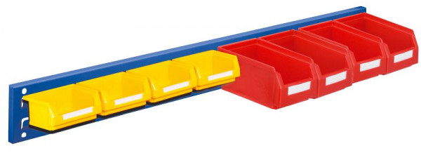 Kappes RasterPlan Wandschiene Schlitzplatte Set 14, L 920 mm x H 100 mm, RAL 5010, 4 x Lagersichtkästen Größe 7, 4 x Lagersichtkästen Größe 8, 4202.03.5221