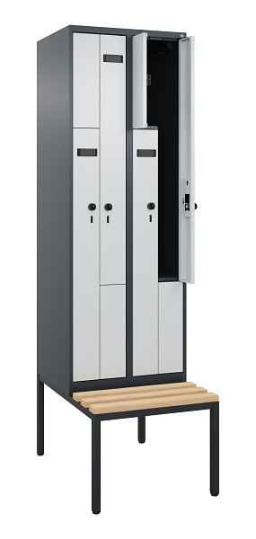 C+P Z-Spind Evolo PLUS, Bank, 4 Fächer, 2120x600x815mm, 7016/7035, Drehriegel, Sitzfläche Buche-Hartholz, Sitzbank, 0490537-204 S10015