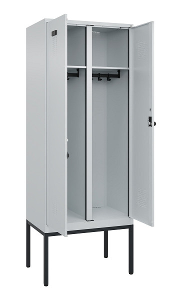 C+P Schwarz-Weiß-Spind Evolo PLUS, Gestell, 2 Abteile, 2120x800x500mm, 7035/7035, Drehriegel, 0490327-22 S10013