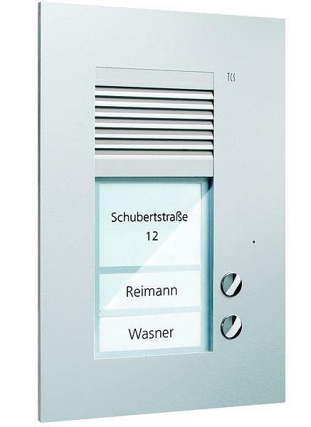 TCS Audio Außenstation Serie PUK 2 Klingeltasten (rechtsbündig), 1-spaltig, UP silber, PUK02/1-EN