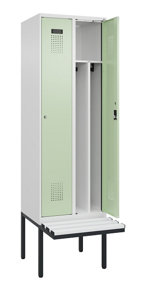 C+P Spind Evolo PLUS, 2 Abteile, 2120x600x815mm, 9016/6019, Zylinderschloss, Material Sitzfläche Kunststoff, 0490407-20F S10099