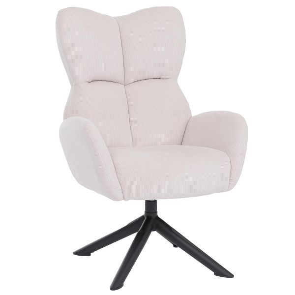 Mendler Loungesessel HWC-Q54, Cocktail-/Polster-/Relaxsessel Sessel Loungestuhl, drehbar Metall Cord (320g/m²), creme, 166532+166533