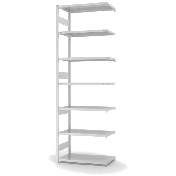 hofe Fachboden-Anbauregal, 3000x500x1000 mm, 7 Fachebenen, RAL 7035, 330 kg Fachlast, 2400 kg Feldlast, zweiseitige Bedienung, HKA30510AS