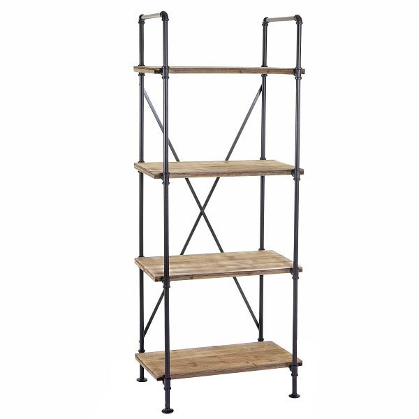 Mendler Standregal HWC-D96, Bücherregal Wohnregal Ablageregal, Industriedesign 4 Ebenen Holz Metall 156x60x40cm, 64848