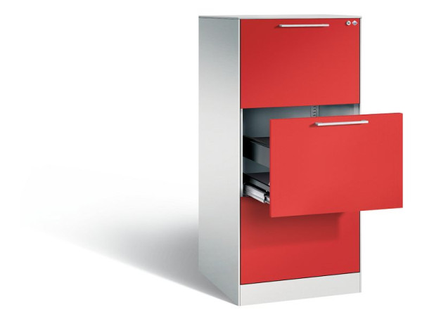 C+P Hängeregistraturschrank Asisto, H1310xB562xT600mm, Farbe: Lichtgrau / feuerrot, Bügelgriff, 146224-301 S10086