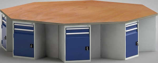 KLW PROFI-Werkbank in Achteckform mit Buchen-Multiplexplatte in 8-Eck-Form 3259 x 3259 x 45 mm L x B x S, WP670N-1350M45-E8006