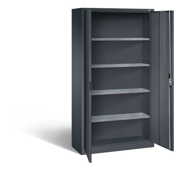 C+P Magazinschrank Serie 13, H1980xB1000xT420mm, Farbe: Schwarzgrau, Muldengriff, 133144-20 S10129