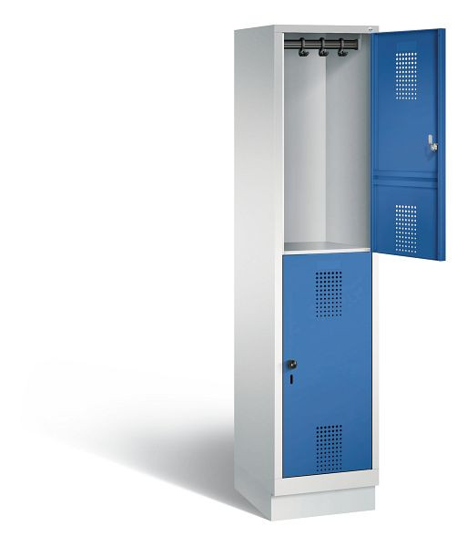 C+P Spind doppelstöckig Evolo, H1800xB420xT500mm, Farbe: Lichtgrau / Enzianblau, 48320-12 S10034