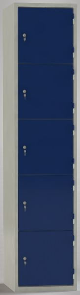 KLW Wertfachschrank, 1850x400x500mm, 5 Abteile, rechts angeschlagen, Innenmaße 355x372x480mm, Rückwand gelocht, Zylinderschloss, 08/87S-5v1h-001