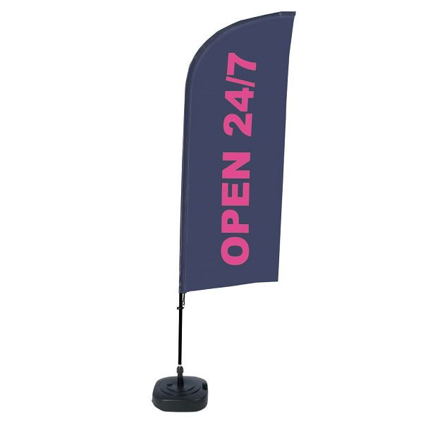 Showdown Displays Beachflag Alu Wind Komplett-Set 24/7 Geöffnet Englisch ECO, BFAW310-WT21-I129ECO
