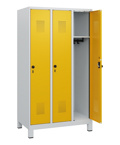 C+P Spind Evolo PLUS, Füße, 3 Abteile, 1630x900x500mm, 7035/1004, Drehriegel, 0490105-30 S10000