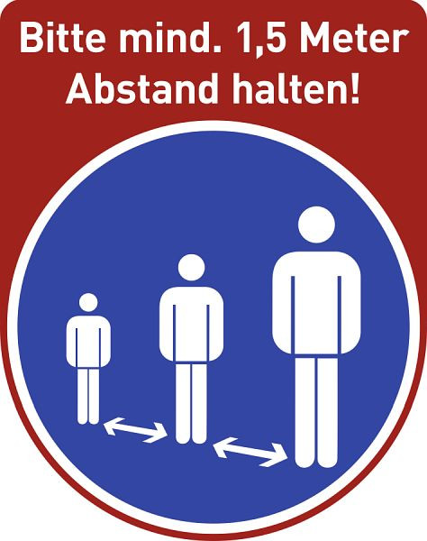 Moedel Fußbodenaufkleber Bitte mind. 1,5 m..., Folie mit Acrylatkleber, rutschhemmend, 300x380mm, 103765
