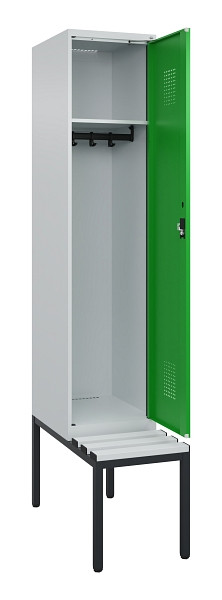 C+P Spind Evolo PLUS, 1 Abteile, 2120x400x815mm, 7035/6037, Haken 4, Zylinderschloss, Sitzfläche Kunststoff, Sitzbank, 0490507-12 S10092