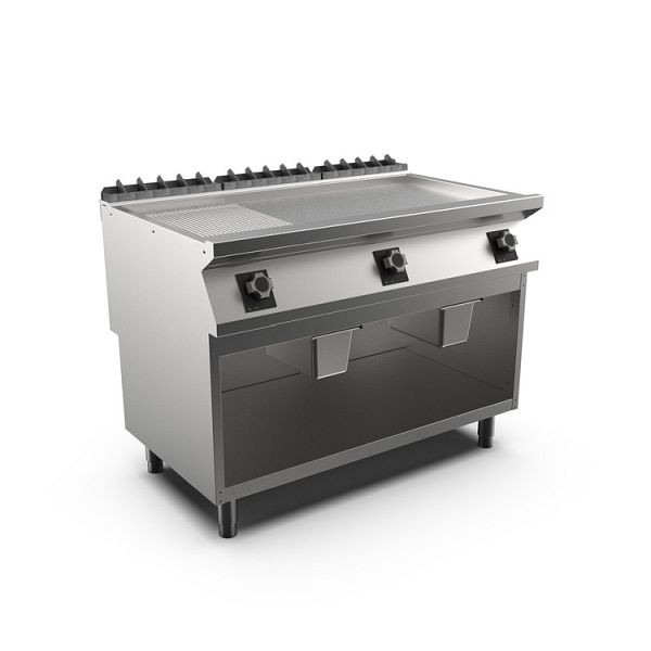 Mareno M1-700 Elektro-Grillplatte mit 2/3 glatter und 1/3 gerippter Mattchromplatte, 120cm, FT712EMCSG, 171.263