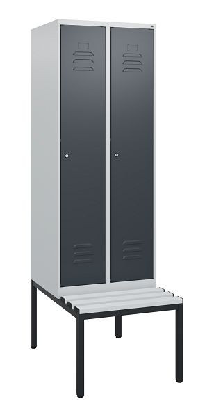C+P Umkleidespind Classic PLUS, mit untergebauter Sitzbank, 2 Abteile, 1950x600x815mm, 7035/7016, Zylinderschlösser, 0800505-20 S10053
