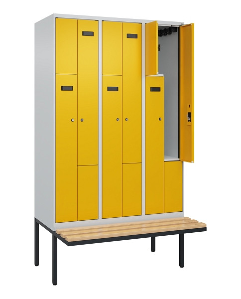 C+P Z-Spind Evolo PLUS, Bank, 6 Fächer, 2120x1200x815mm, 7035/1004, Zylinderschloss, Sitzfläche Holz, 0490437-326 S10023