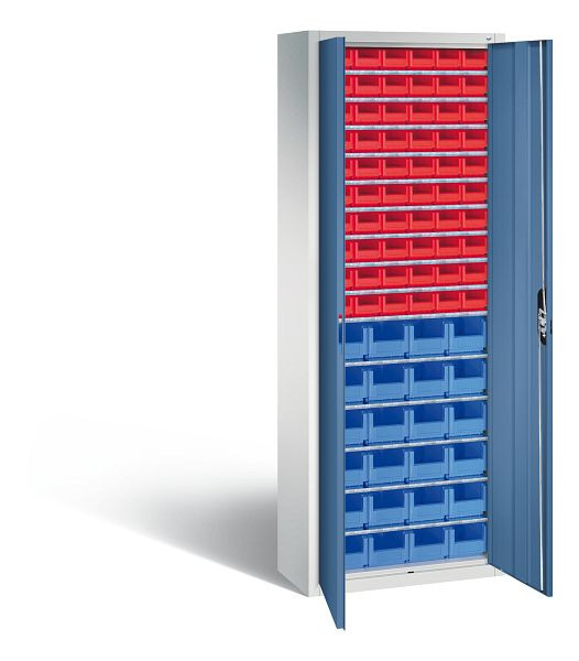 C+P Magazinschrank Serie 13, H1980xB700xT300mm, Farbe: Lichtgrau / Fernblau, Muldengriff, 133113-22 S10060