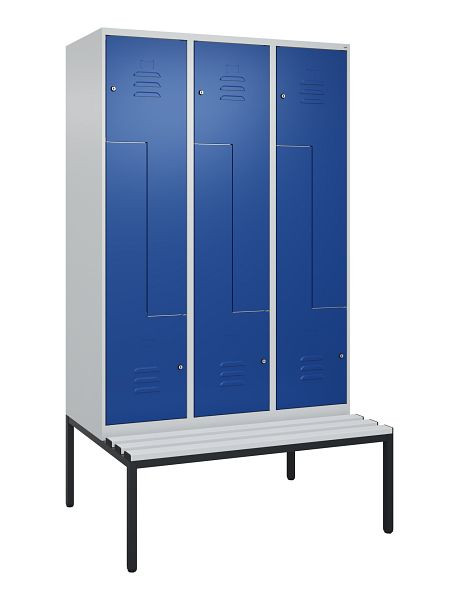 C+P Z-Spind Classic PLUS, mit untergebauter Sitzbank, 6 Abteile, 2120x1200x815mm, 7035/5010, Zylinderschlösser, 0800537-326 S10048