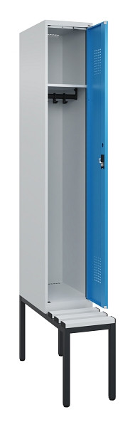 C+P Spind Evolo PLUS, 1 Abteile, 2120x300x815mm, 7035/5012, Haken 3, Zylinderschloss, Sitzfläche Kunststoff, Sitzbank, 0490507-10 S10088
