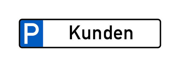 Schilder Klar Parkplatzkennzeichnung P-Kunden, 523x113x0.6 mm Aluminium geprägt, 1151/53