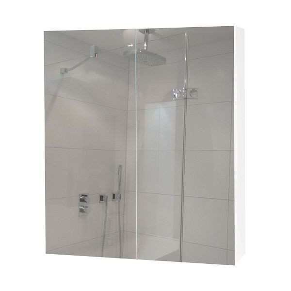 Mendler Spiegelschrank HWC-B19b, Badschrank Hängeschrank, 2 Regalböden hochglanz 70x60x16cm, weiß, 97807