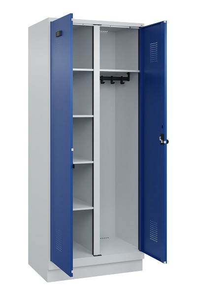 C+P Wäsche-/Garderobenspind Evolo PLUS, mit Sockel, 2 Abteile, 1950x800x500mm, 7, Frontfarbe RAL 5010 Enzianblau, Drehriegel, 049620-22 S10006