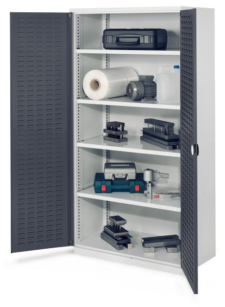 Kappes Schwerlastschrank ohne Mitteltrennwand, 1950 x 1000 x 600 mm, Mod 41, RAL 7035/7016, Schlitzplattentür, 4 Fachböden verzinkt, 1462.02.4024