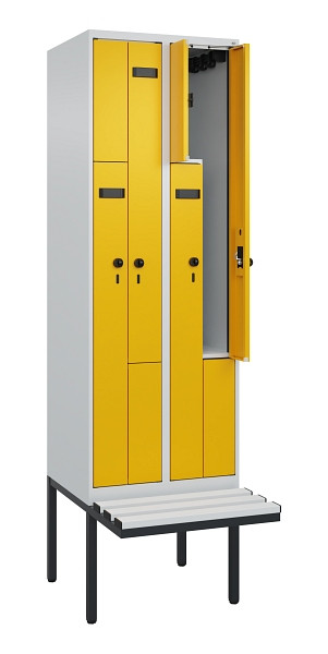 C+P Z-Spind Evolo PLUS, Bank, 4 Fächer, 2120x600x815mm, 7035/1004, Drehriegel, Material Sitzfläche Kunststoff, 0490437-204 S10054