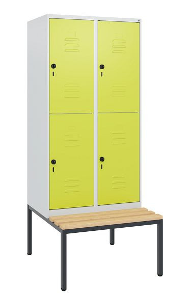 C+P Doppelstöckiger Spind Classic PLUS, 2 Abteile, 1950x800x815mm, 7035/0024, Drehriegel, Buche-Sitzleisten, mit untergebauter Sitzbank, 0803505-22 S10009