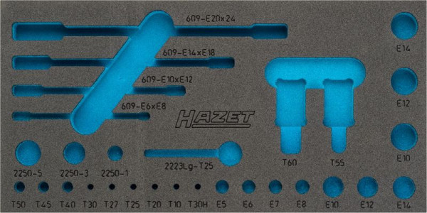 Hazet 2-Komponenten Weichschaum-Einlage, für 1557/29, Abmessungen / Länge: 342 mm x 172 mm Ordnungssystem Größe: 1/3 (342 x 172 mm), 163-345L